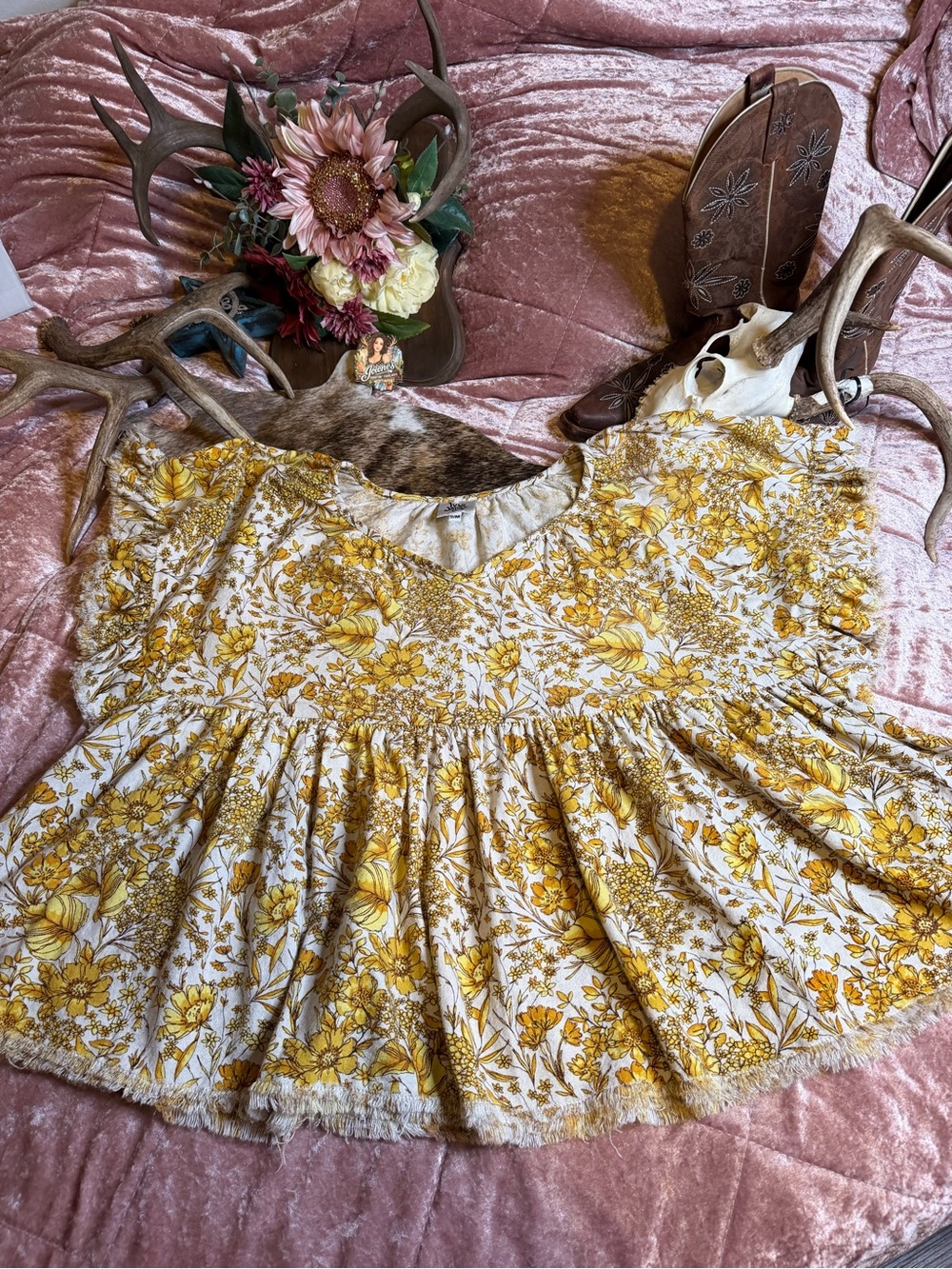 ivy jane Yellow Floral Tiered Peasant Top